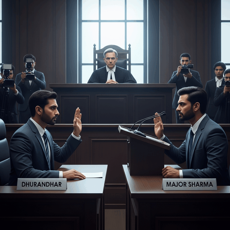 Illustration for: Dhurandhar Faces Legal Hurdle Over Major Sharma's Portrayal