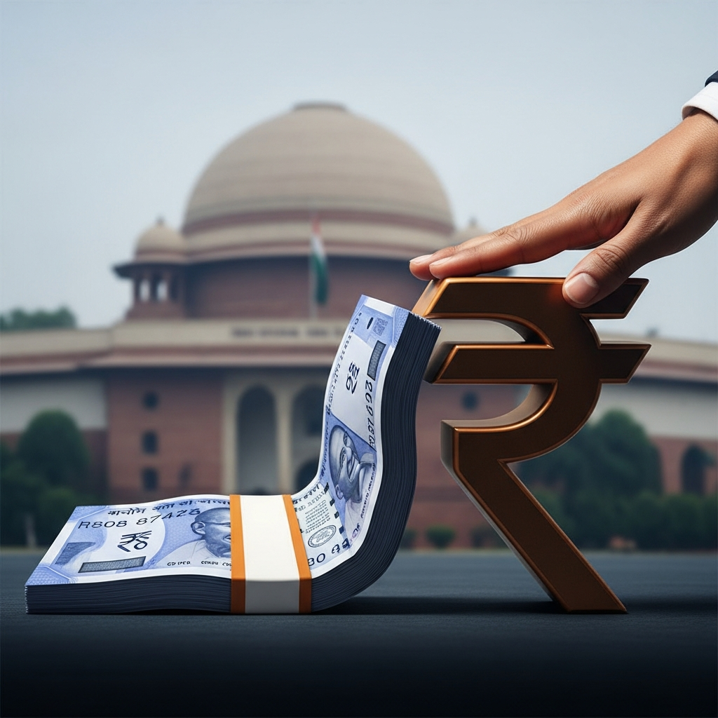 Illustration for: India's Central Bank Embraces Weaker Rupee Strategy
