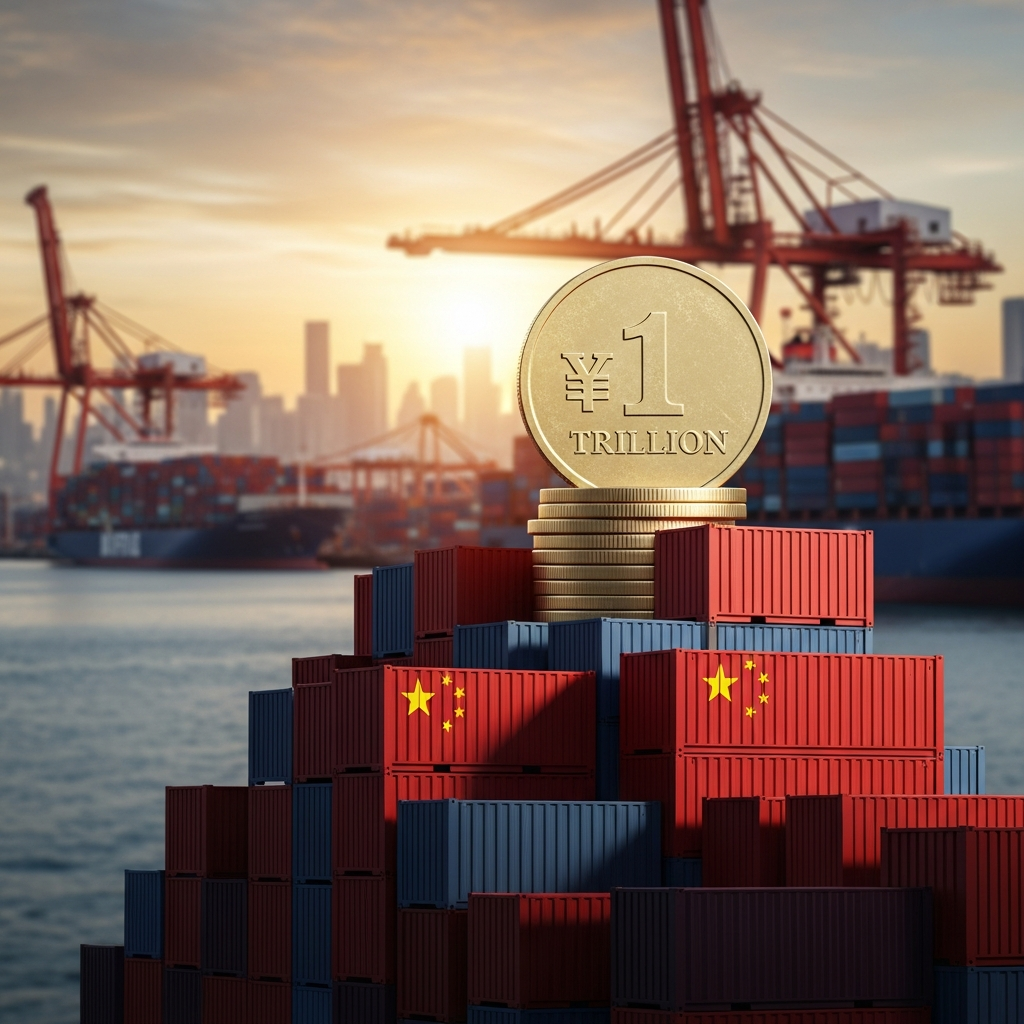 Illustration for: China's Trade Surplus Hits Record $1 Trillion