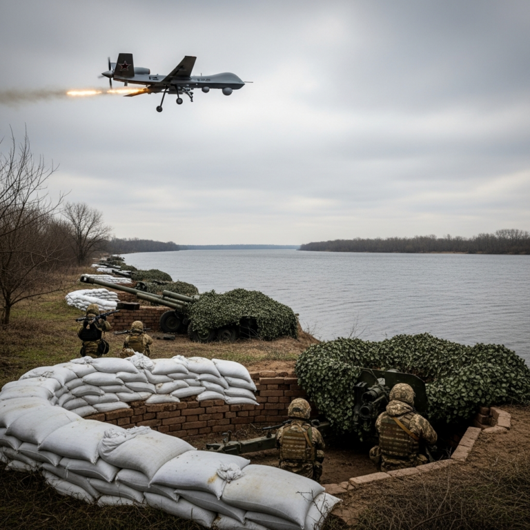 Illustration for: Russian Drones Target Ukrainian Positions on Dnipro