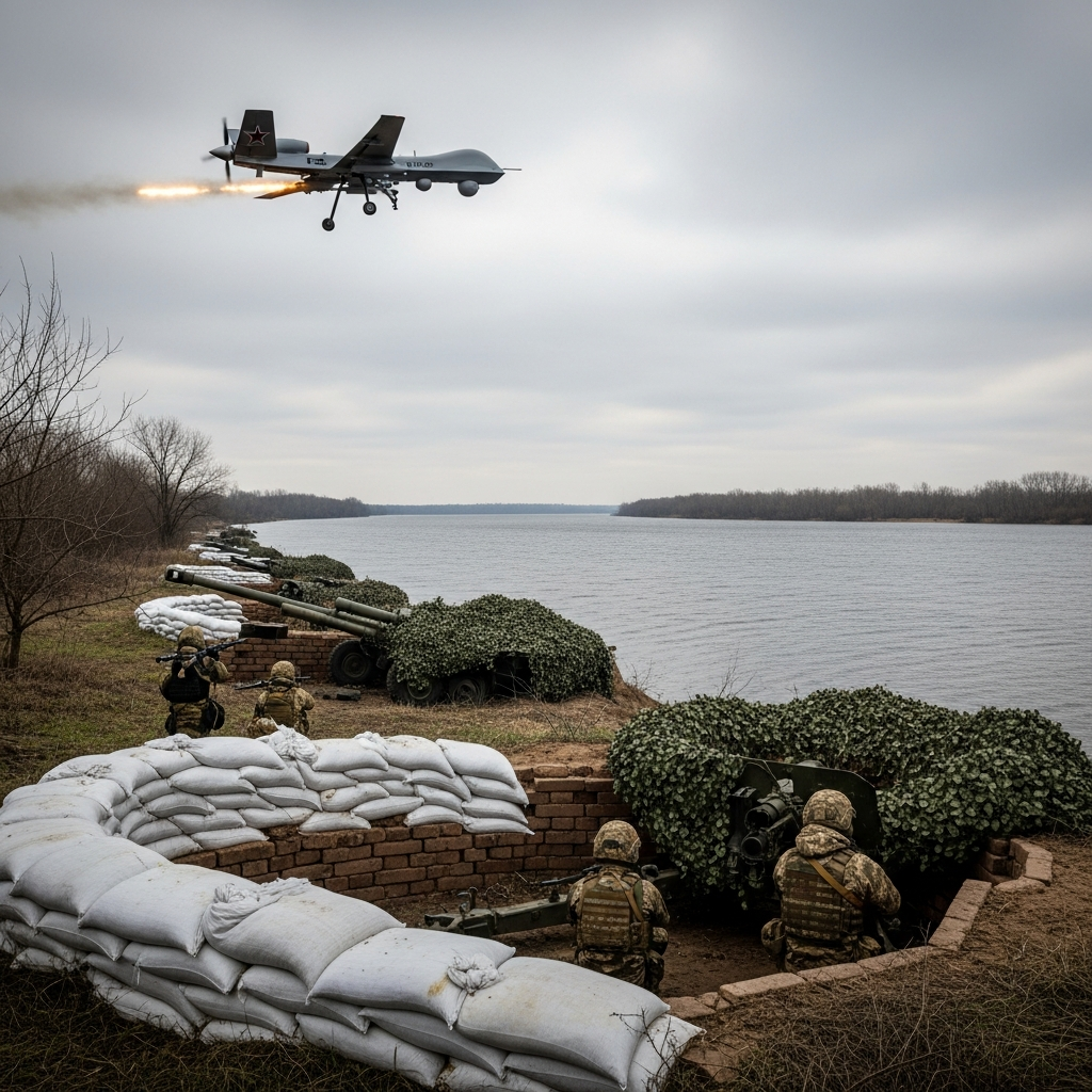 Illustration for: Russian Drones Target Ukrainian Positions on Dnipro