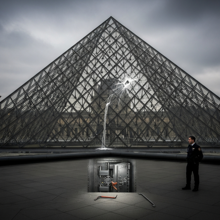 Illustration for: Louvre Faces Challenges Amid Leak and Heist