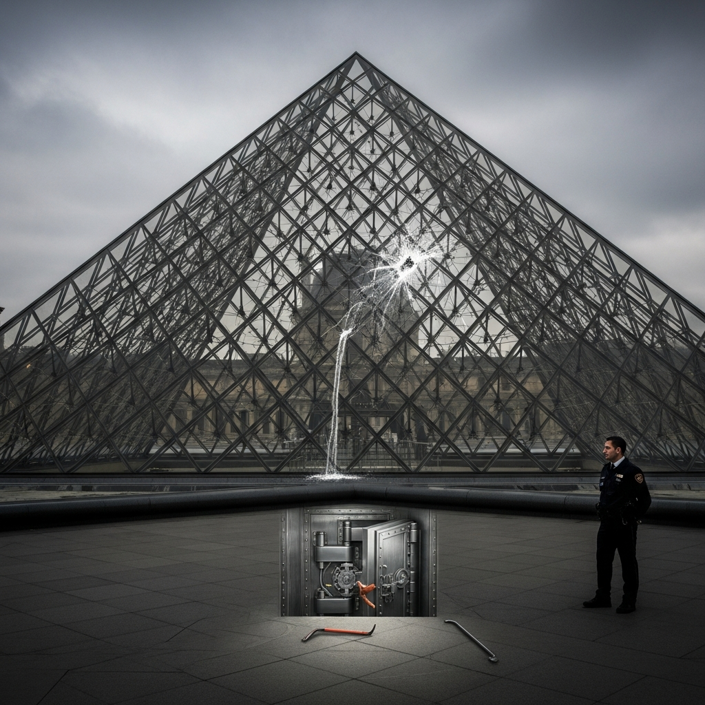 Illustration for: Louvre Faces Challenges Amid Leak and Heist