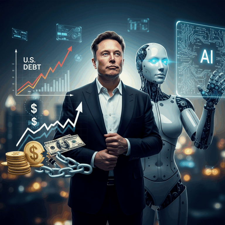 Illustration for: Musk on AI, Robots, and U.S. Debt Crisis