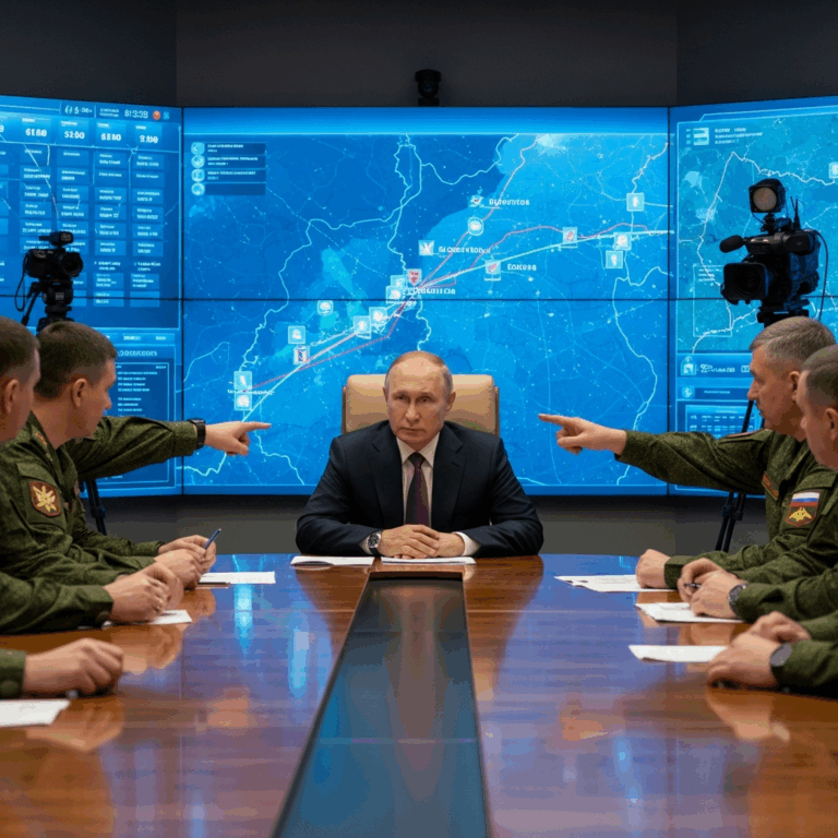 Illustration for: Putin Visits Military Command, Reports on Frontline Advances