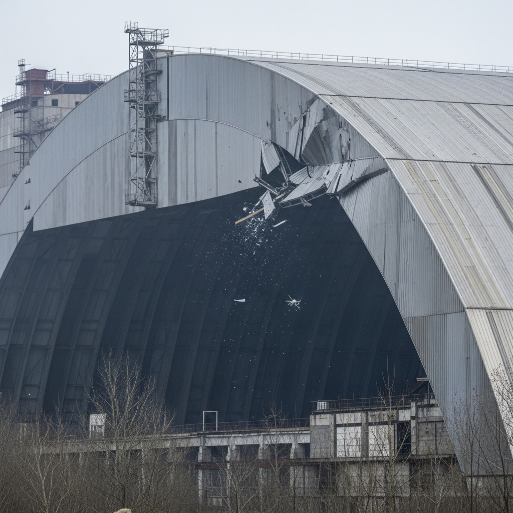 Illustration for: Chernobyl Structure Damaged in Drone Attack