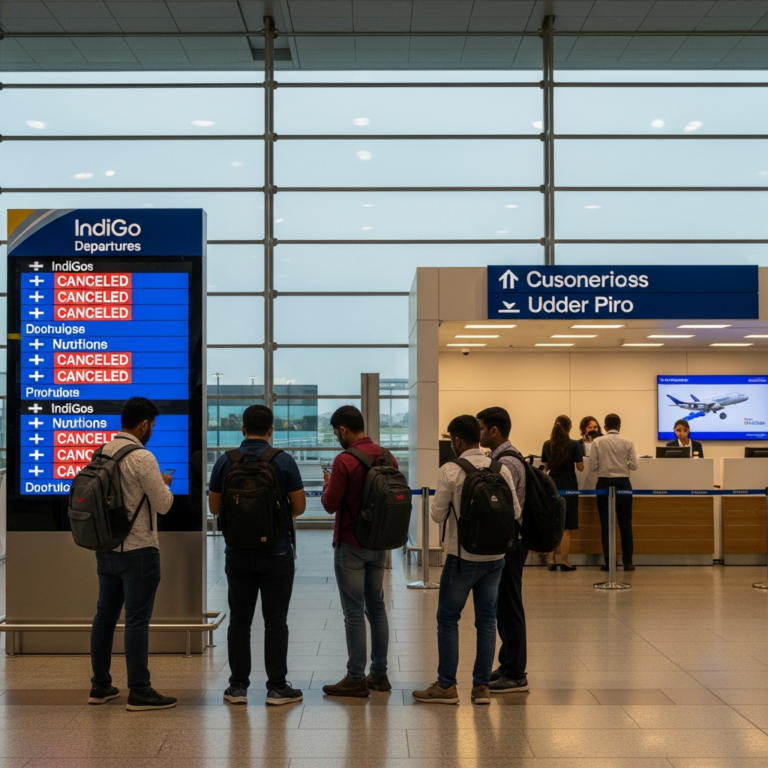 Illustration for: IndiGo Flight Cancellations Disrupt Major Airports