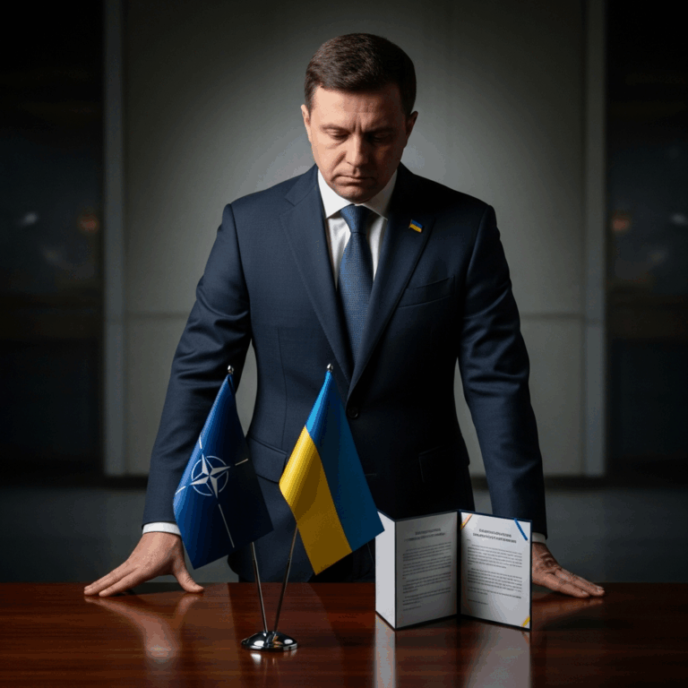Illustration for: Ukraine's NATO Hopes Dashed Amid Crisis Talks