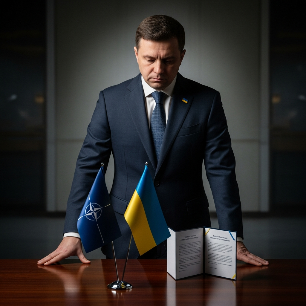 Illustration for: Ukraine's NATO Hopes Dashed Amid Crisis Talks