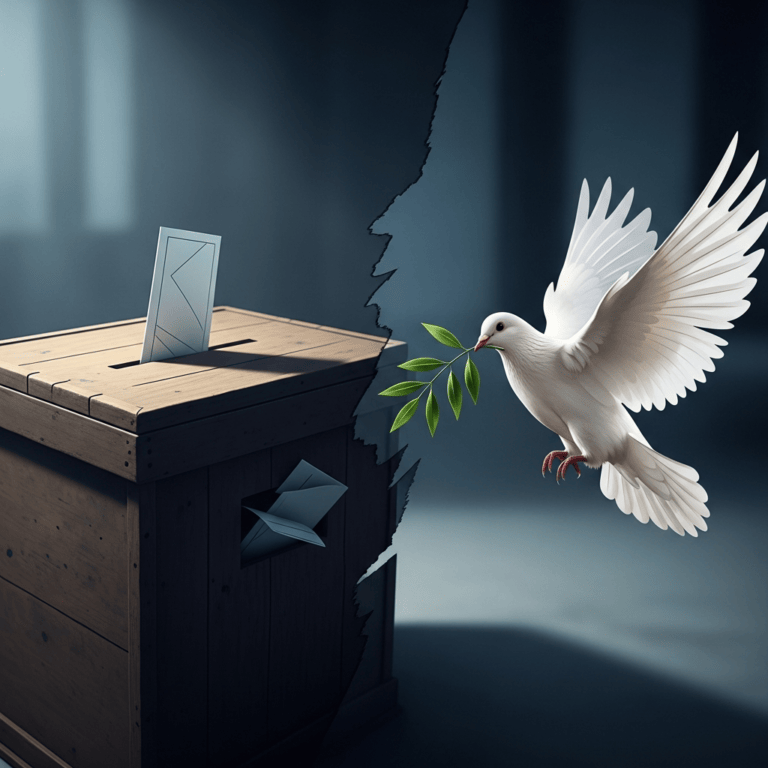 Illustration for: Debate Over Elections and Peace in Ukraine