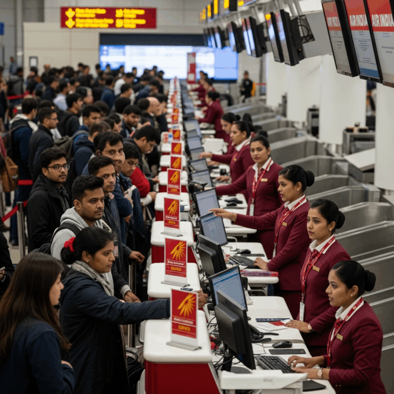 Illustration for: Air India Check-In Delays: System Disruption Update