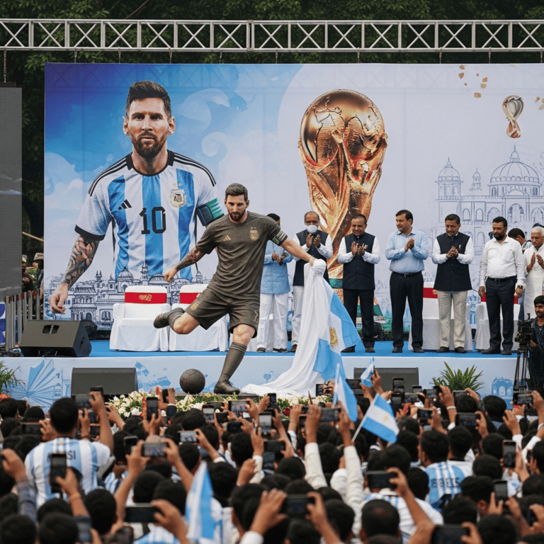 Illustration for: Lionel Messi's Statue Unveiling in Kolkata