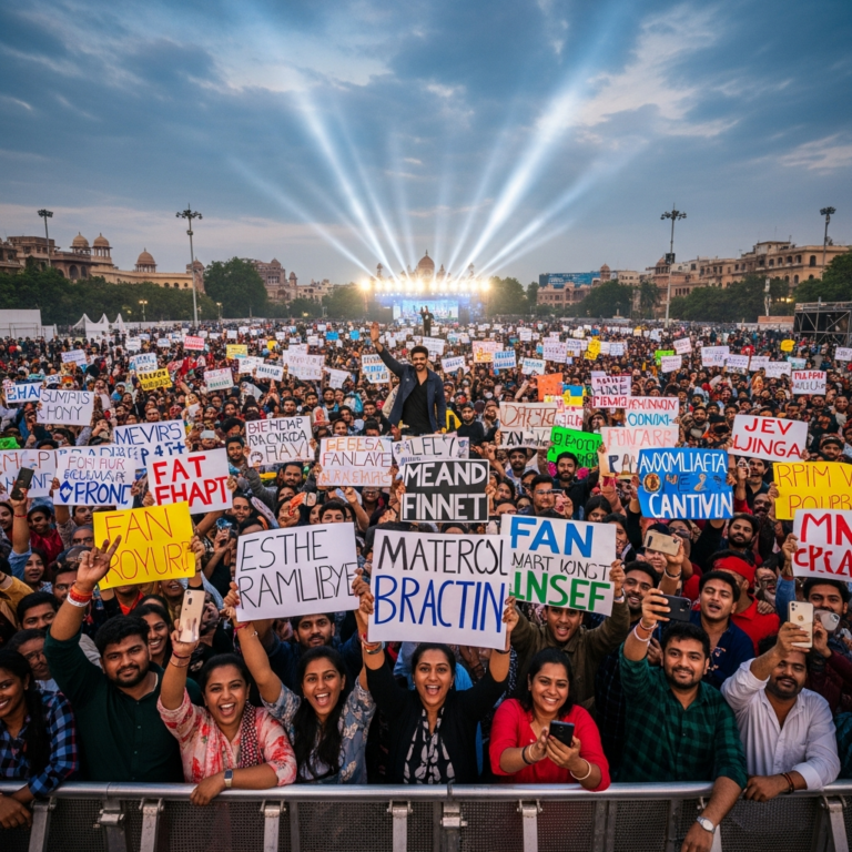 Illustration for: Massive Fan Turnout for Global Star in India