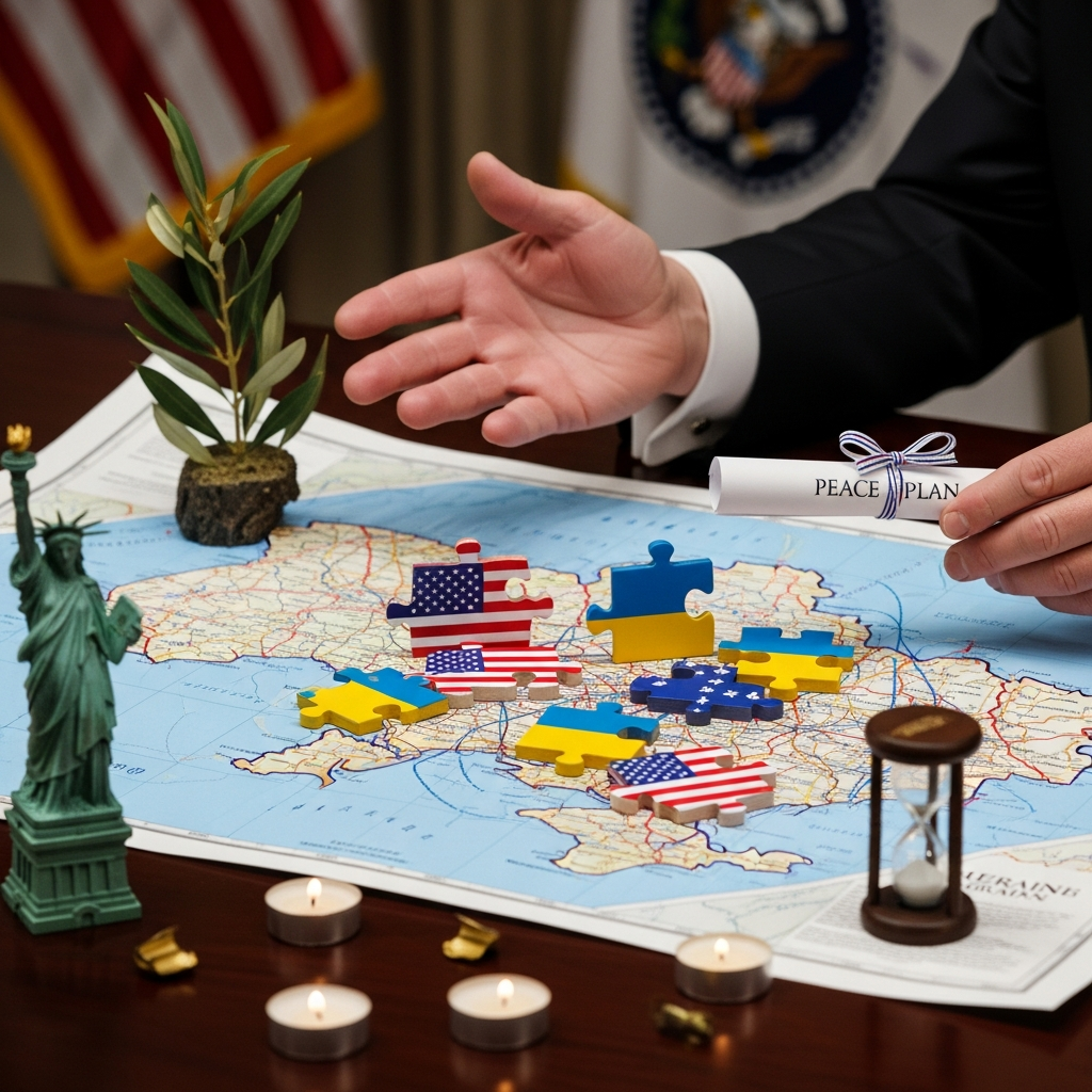 Illustration for: Trump's New Peace Plan for Ukraine Discussed