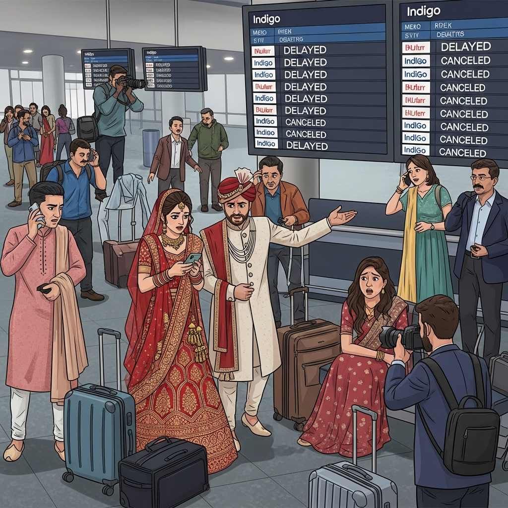 Illustration for: IndiGo Flight Chaos Disrupts Indian Weddings