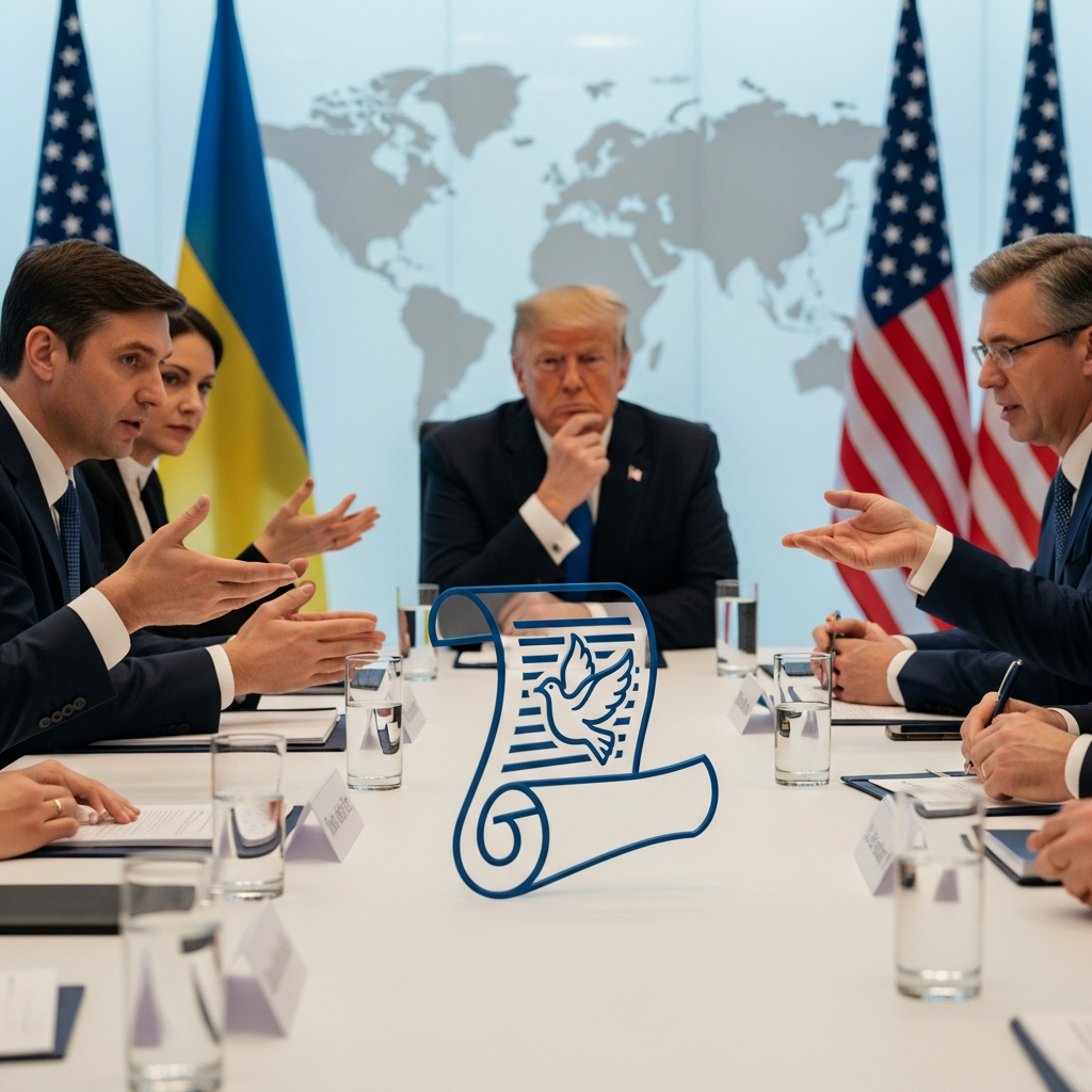 Illustration for: Trump's New Peace Plan for Ukraine Discussed