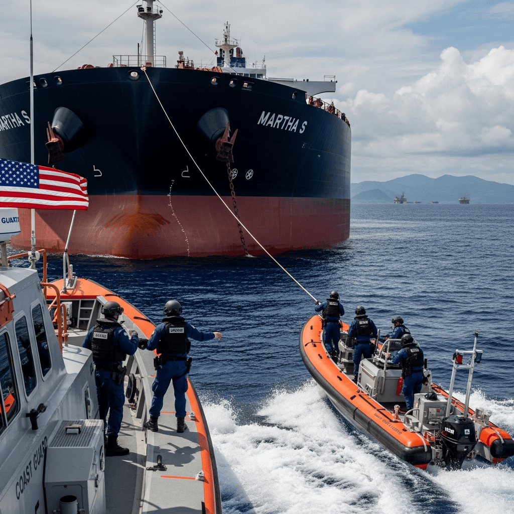 Illustration for: US Seizes Largest Oil Tanker Off Venezuela