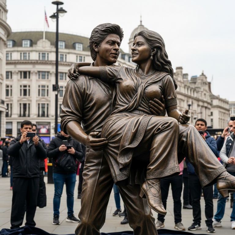 Illustration for: Shah Rukh & Kajol's DDLJ Statue in London Unveiled