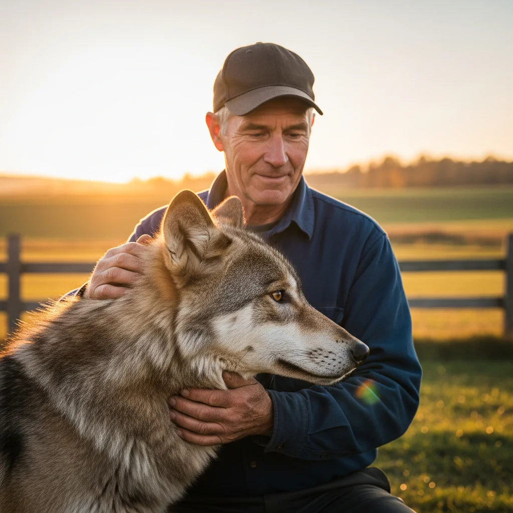 Illustration for: A Farmer's Unusual Bond with a Wolf